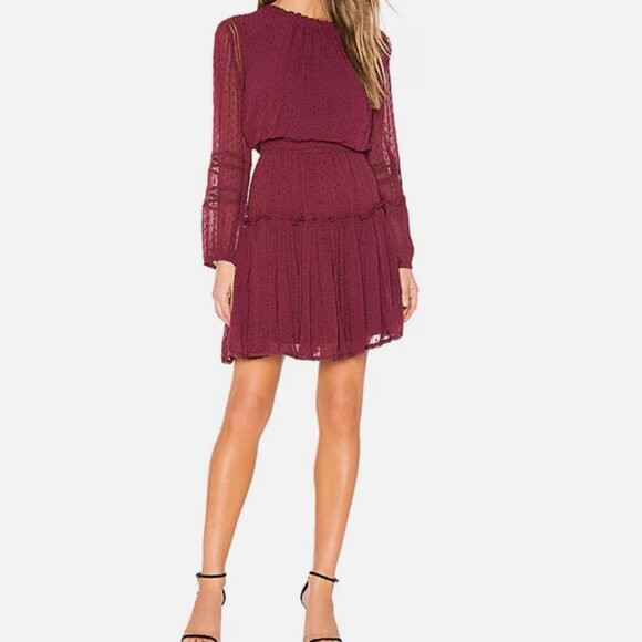 MISA Burgundy Alin Mini Dress Long Sleeve Small - Picture 1 of 8